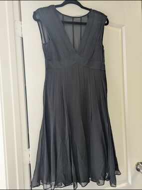 BCBGMaxAzria Black Pleated V-Neck Midi Dress